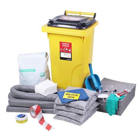 Profesionální havarijní sorpční souprava, univerzální úklidová, v mobilní nádobě