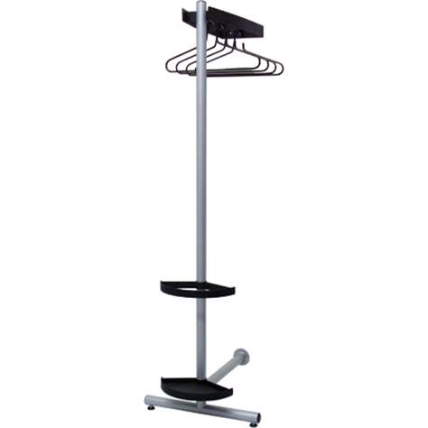 Zweiseitiger Reihengarderobenständer, mit 4 Kleiderbügeln, Stahlkonstruktion, mit Zubehör, Farbe silber-schwarz, Höhe 1770 mm