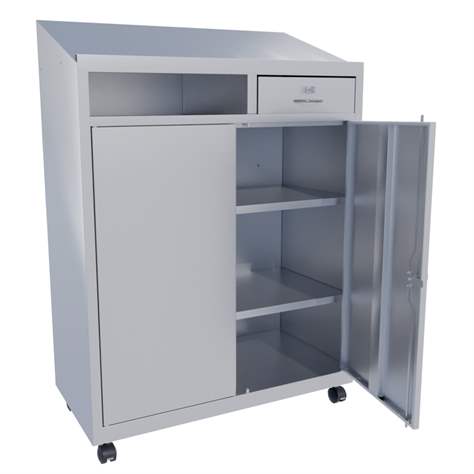 Dulap metalic atelier cu pupitru de scris - mobilier metalic atelier organizare documente, HxLxl: 1200 x 915 x 460 mm, gri RAL7035 - Kovona Lysa nad Labem