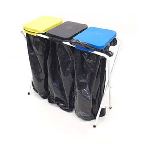 Wertstoffsammler für 3x 70-120 l Säcke, zusammenlegbar, Kunststoffdeckel (Gelb, Schwarz, Blau)