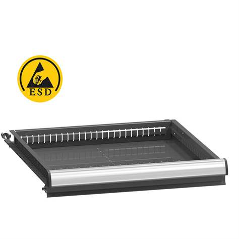 ESD zásuvka s kuličkovými pojezdy 88%, nosnost 70 kg, vč. montážního materiálu, výška 200 mm, lakovaná, barva antracit RAL7016 - Polak CZ, s.r.o.