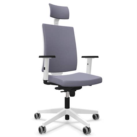 Moderner Bürostuhl NAVIGO mit Kopfstütze, Stoffbezug ERA, Farbe Lichtgrau, Rahmenkonstruktion weiß - Nowy Styl Group