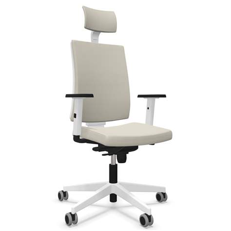 Moderner Bürostuhl NAVIGO mit Kopfstütze, Stoffbezug ERA, Farbe beige, Rahmenkonstruktion weiß - Nowy Styl Group