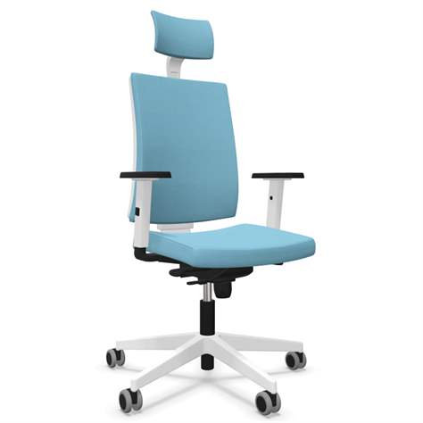 Moderner Bürostuhl NAVIGO mit Kopfstütze, Stoffbezug ERA, Farbe Lichtblau, Rahmenkonstruktion weiß - Nowy Styl Group