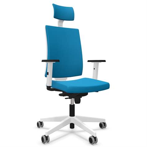Moderner Bürostuhl NAVIGO mit Kopfstütze, Stoffbezug ERA, Farbe Blau, Rahmenkonstruktion weiß - Nowy Styl Group