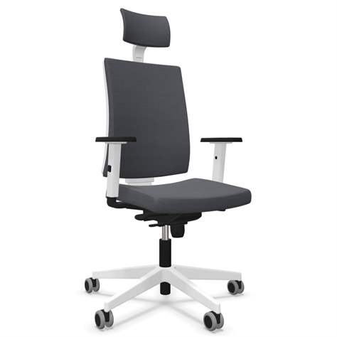 Moderner Bürostuhl NAVIGO mit Kopfstütze, Stoffbezug ERA, Farbe Dunkelgrau, Rahmenkonstruktion weiß - Nowy Styl Group