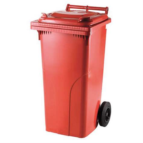 Großmülltonne aus Kunststoff, Volumen 120 l, fahrbar, rot