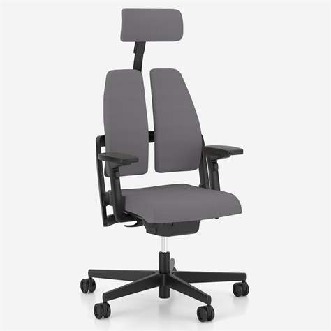Ergonomischer Bürostuhl XILIUM DUO-BACK mit Kopfstütze und 4D Armlehnen, ergonomisch, Stoffbezug ERA, Farbe Dunkelgrau, Konstruktion schwarz - Nowy Styl Group