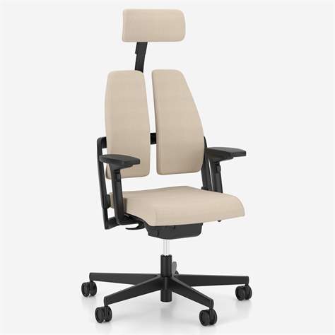 Ergonomischer Bürostuhl XILIUM DUO-BACK mit Kopfstütze und 4D Armlehnen, ergonomisch, Stoffbezug ERA, Farbe Beige, Konstruktion schwarz - Nowy Styl Group