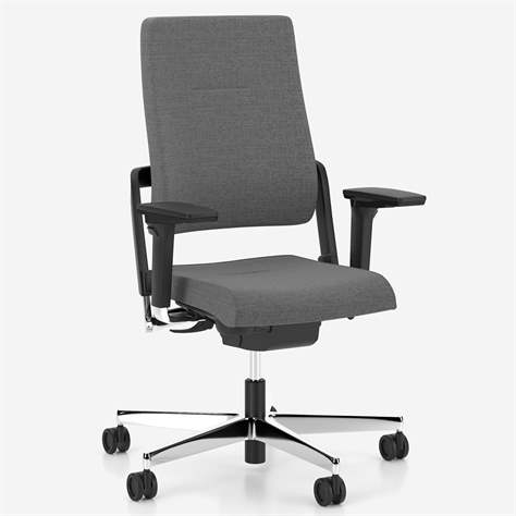 Ergonomischer Bürostuhl XILIUM X-MOVE mit 4D Armlehnen, ergonomisch, Stoffbezug ERA, Farbe Dunkelgrau, Fußkreuz aus poliertem Aluminium - Nowy Styl Group