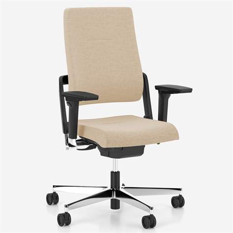 Ergonomischer Bürostuhl XILIUM X-MOVE mit 4D Armlehnen, ergonomisch, Stoffbezug ERA, Farbe Beige, Fußkreuz aus poliertem Aluminium - Nowy Styl Group