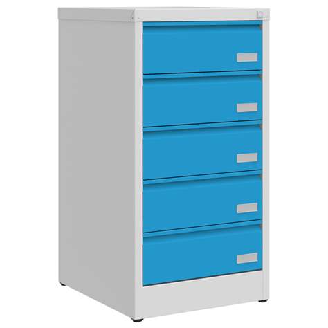 CD und DVD-Metallschrank, 5 Schubladen, HxBxT:956x505x565 mm, Farbe grau RAL7035 / blau RAL5012 - Malow - Bild4