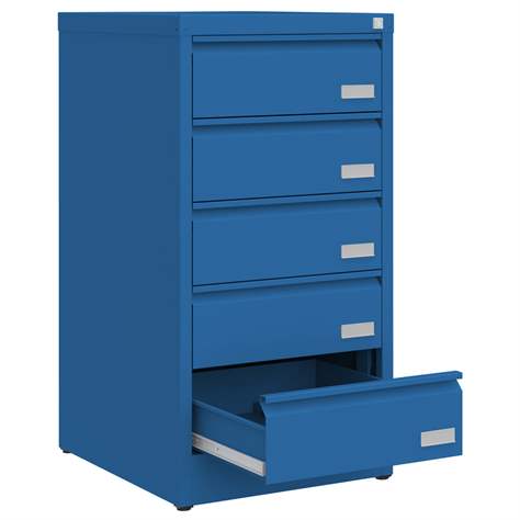 CD und DVD-Metallschrank, 5 Schubladen, HxBxT:956x505x565 mm, Farbe blau RAL5010 - Malow