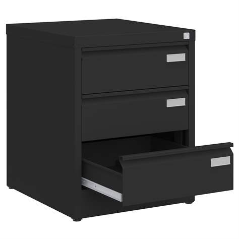 CD und DVD-Metallschrank, 3 Schubladen, HxBxT:630x505x565 mm, Farbe schwarz RAL9005 - Malow