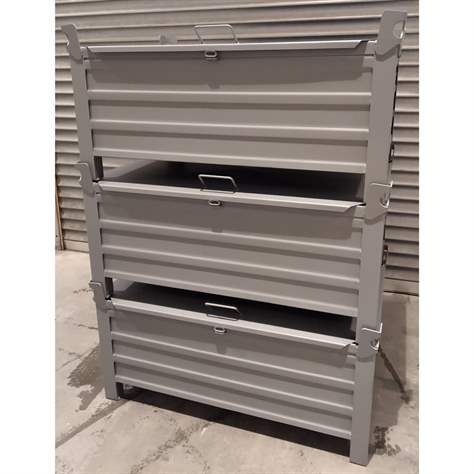 Boxcontainer - container metalic stivuibil de transport cu capac rabatabil, cap. port. 1500 kg, Lxl:1200x800mm, gri RAL7005 - imagine4