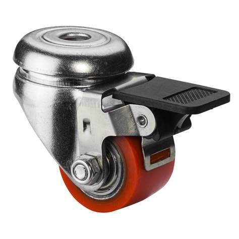 Transport-Lenkrolle mit Feststeller, Giesspolyurethan rot, mit Rückenloch, Traglast 100 kg