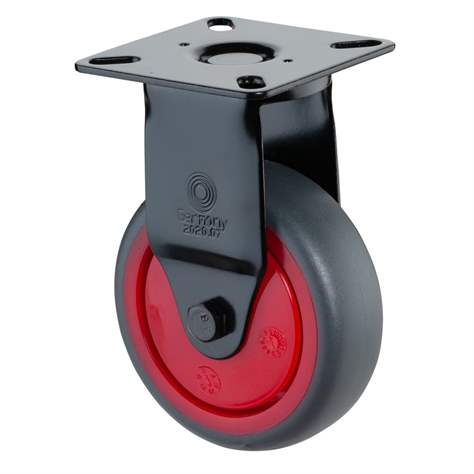 Apparate-Bockrolle, Lauffläche grau, Gabel schwarz, Durchm. 75 mm, mit Platte, Traglast 60 kg