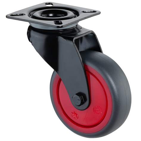 Přístrojové kolečko, otočné, běhoun šedý, vidlice černá, pr. 75 mm, s plotýnkou, nosnost 60 kg