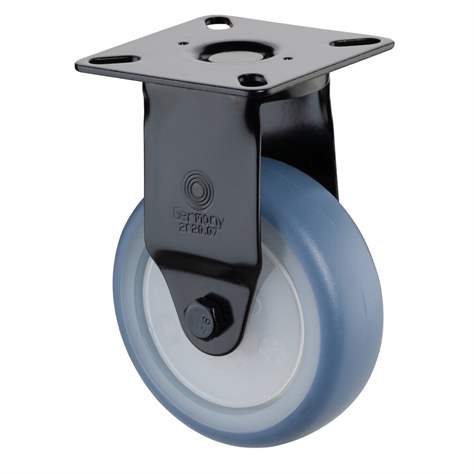 Apparate-Bockrolle, Lauffläche blau, Gabel schwarz, Durchm. 75 mm, mit Platte, Traglast 60 kg