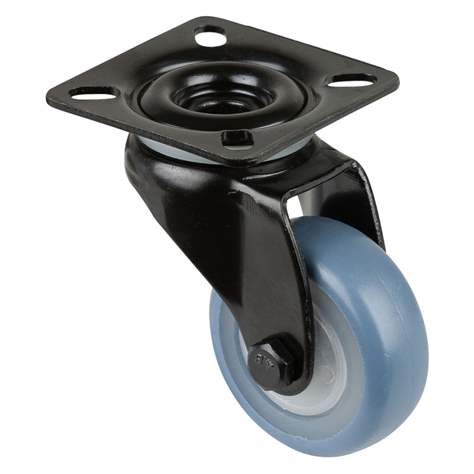 Přístrojové kolečko, otočné, běhoun modrý, vidlice černá, pr. 50 mm, s plotýnkou, nosnost 50 kg