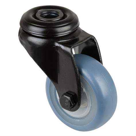 Přístrojové kolečko, otočné, běhoun modrý, vidlice černá, pr. 50 mm, s hřbetním otvorem, nosnost 50 kg