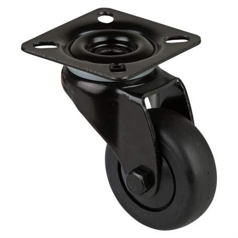 Přístrojové kolečko, otočné, běhoun černý, vidlice černá, pr. 50 mm, s plotýnkou, nosnost 50 kg