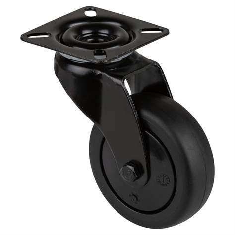 Přístrojové kolečko, otočné, běhoun černý, vidlice černá, pr. 75 mm, s plotýnkou, nosnost 60 kg