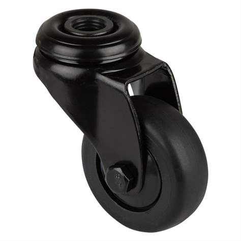 Přístrojové kolečko, otočné, běhoun černý, vidlice černá, pr. 50 mm, s hřbetním otvorem, nosnost 50 kg