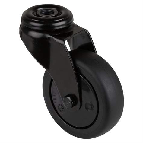 Prístrojové koliesko, otočné, behúň čierny, vidlica čierna, priemer 75 mm, s chrbátovým otvorom, nosnosť 60 kg