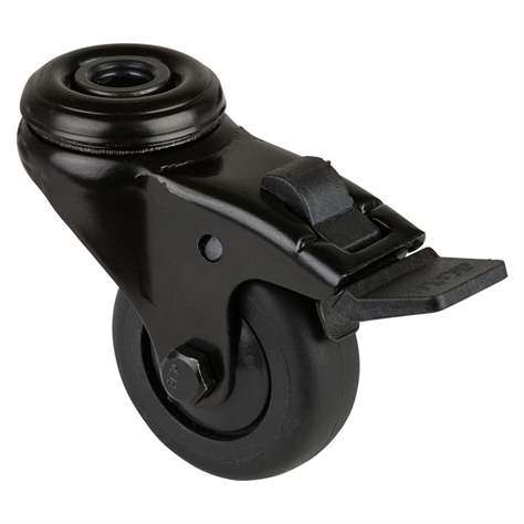 Přístrojové kolečko, otočné s brzdou, běhoun černý, vidlice černá, pr. 50 mm, s hřbetním otvorem, nosnost 50 kg
