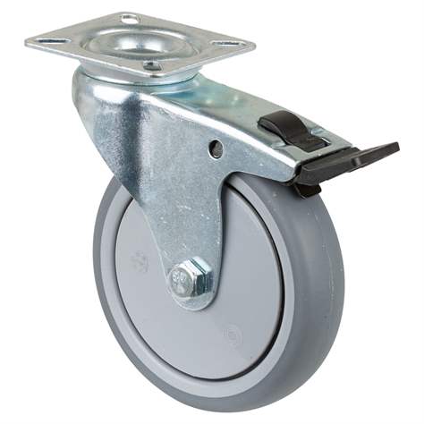 Apparate-Lenkrolle mit Feststeller, Durchm. 100 mm, mit Montage-Platte, Traglast 70 kg