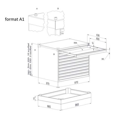 Dulap arhivare desene și planșe, armat, 5 sertare, format A1, culoare albă RAL9010 - Malow - imagine6