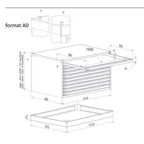 Dulap arhivare desene și planșe, armat, 5 sertare, format A0, culoare negru RAL9005 - Malow - imagine6
