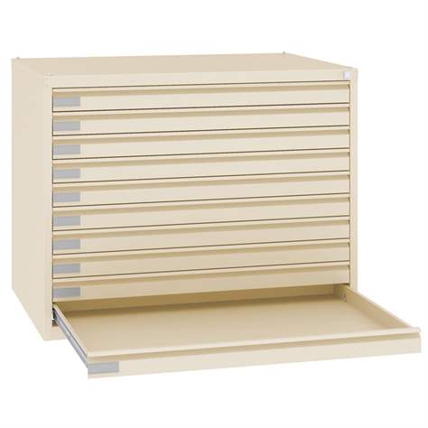 Zeichnungs- und Flachablagenschrank, 10 Schubladen, verstärkt, Format A1, Farbe beige RAL1015 - Malow
