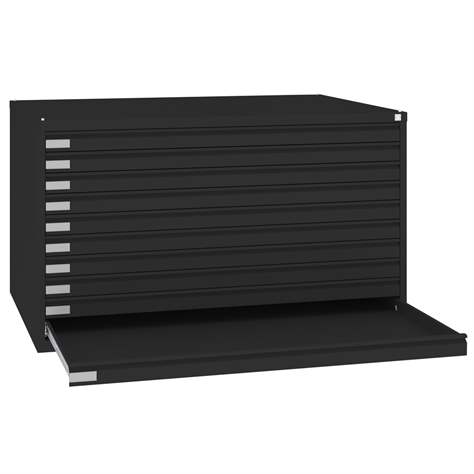 Dulap arhivare desene și planșe, armat, 10 sertare, format A0, culoare negru RAL9005 - Malow