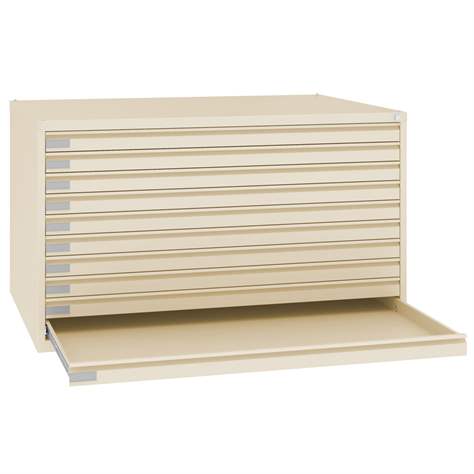 Zeichnungs- und Flachablagenschrank, 10 Schubladen, verstärkt, Format A0, Farbe beige RAL1015 - Malow
