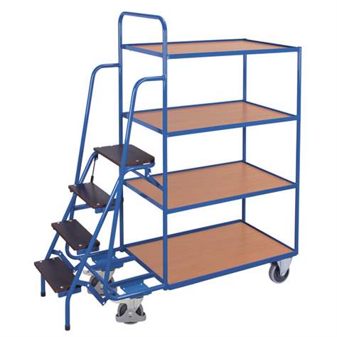 Vychystávací vozík VARIOfit se schůdky, 4 police 1000x600 mm, výška 1900 mm - Cordes