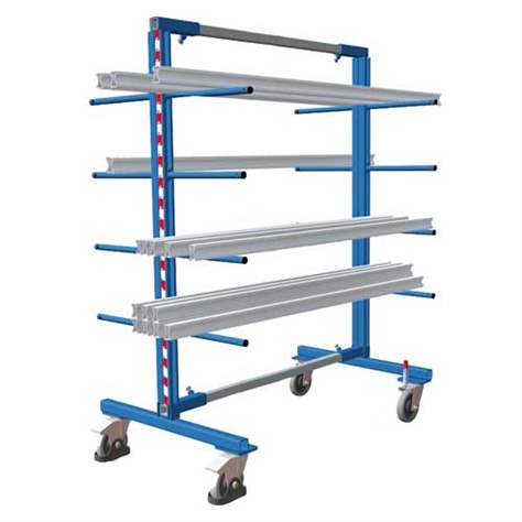 Tragarmregalwagen VARIOfit, zweiseitig, 16 Tragarme, Breite 540-1400 mm - Cordes
