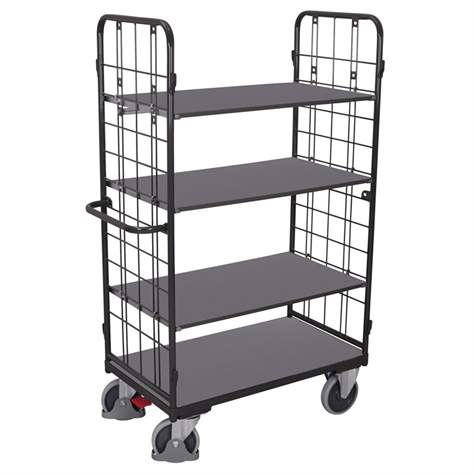 Etagenwagen VARIOfit mit 2 Stirnwänden, Höhe 1780 mm, 4 Etagen 850x500 mm, Tragfähigkeit 400 kg, Farbe Anthrazit RAL7016 /Platte Grau - Cordes