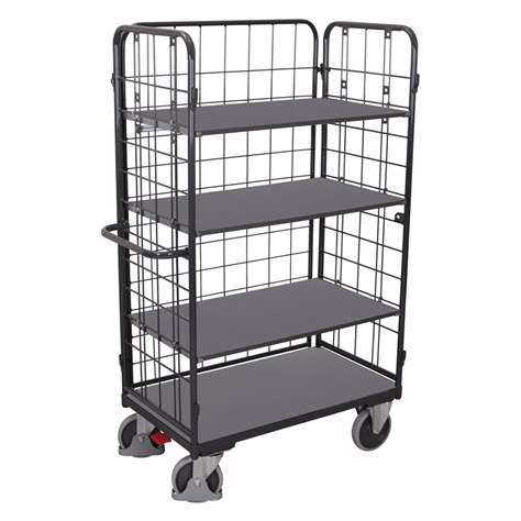 Etagenwagen VARIOfit mit 3 Hochwänden, Gesamthöhe 1780 mm, 4 Etagen 850x500 mm, Tragfähigkeit 400 kg, Farbe Anthrazit RAL7016 /Platte Grau - Cordes