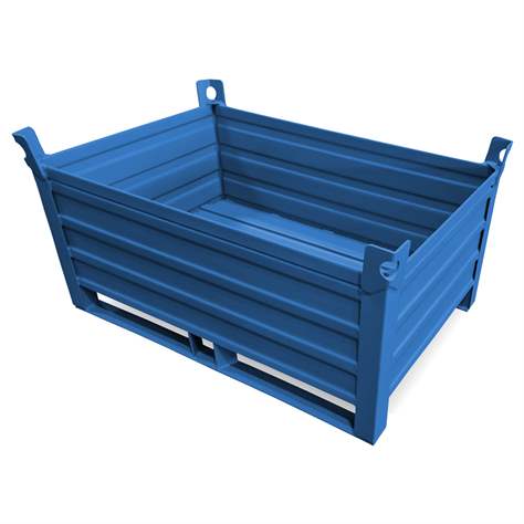 Ohradová paleta kovová, profesionální, 1200x800 mm, 1500 kg, 4 plné bočnice, na ližinách, modrá RAL5010