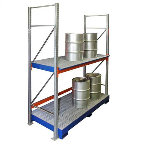 Podlahová záchytná vana ocelová pro paletový regál, s roštem, na nohách, 2680x1300x250 mm, modrá RAL5010 - obrázek3