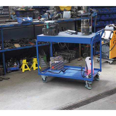 Cărucior de atelier cu polițe VARIOfit cu 2 etaje și vană tip tavă cuvă de captare colectare retenție cu grătar, 1000x600 mm, cap. port. 250 kg - Cordes - imagine4