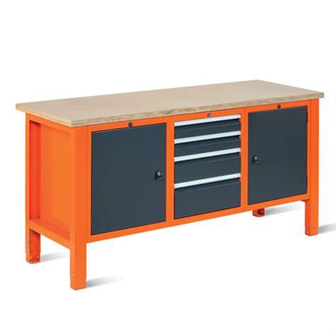 Banc masă de atelier TECHNO Light, lățime 1765 mm, 4 sertare, 2 dulapuri, portocaliu RAL2004/antracit RAL7016. - Malow