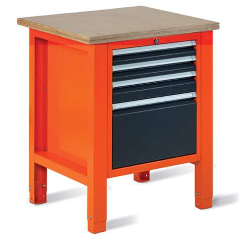Werkstatt-Tisch TECHNO Light, Breite 725 mm, 4 Schubladen, Farbe orange RAL2004/anthrazit RAL7016. - Malow