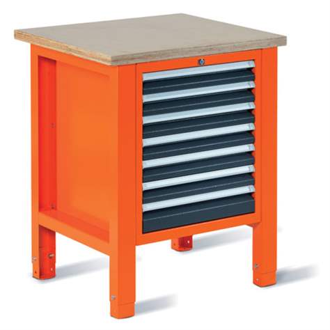 Werkstatt-Tisch TECHNO Light, Breite 725 mm, 7 Schubladen, Farbe orange RAL2004/anthrazit RAL7016. - Malow