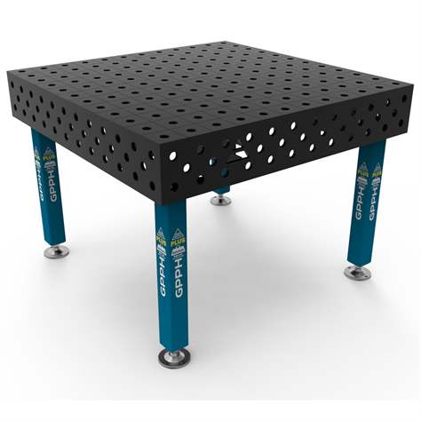 Svařovací stůl GPPH PLUS 1200x1200 mm, ocelová pracovní deska tl. 12 mm, otvory pr. 28 mm v rastru 100x100 mm