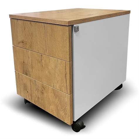 Schubladencontainer STEEL, 3 Schubladen, Lichtgrau RAL7035/Schubladenfront Eiche - Malow - Bild5