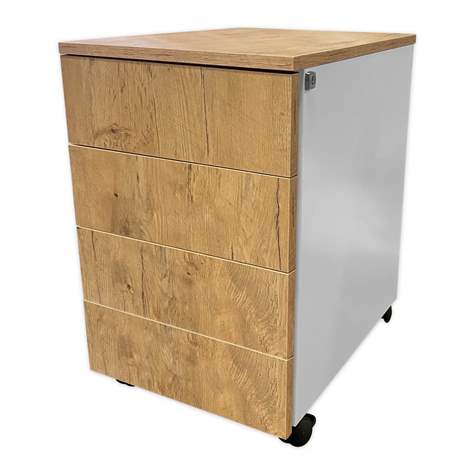 Schubladencontainer STEEL, 4 Schubladen, Lichtgrau RAL7035/Schubladenfront Eiche - Malow