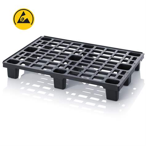 ESD Kunststoff-Leichtpalette 1200 x 800 mm, Schwarz, mit Füßen